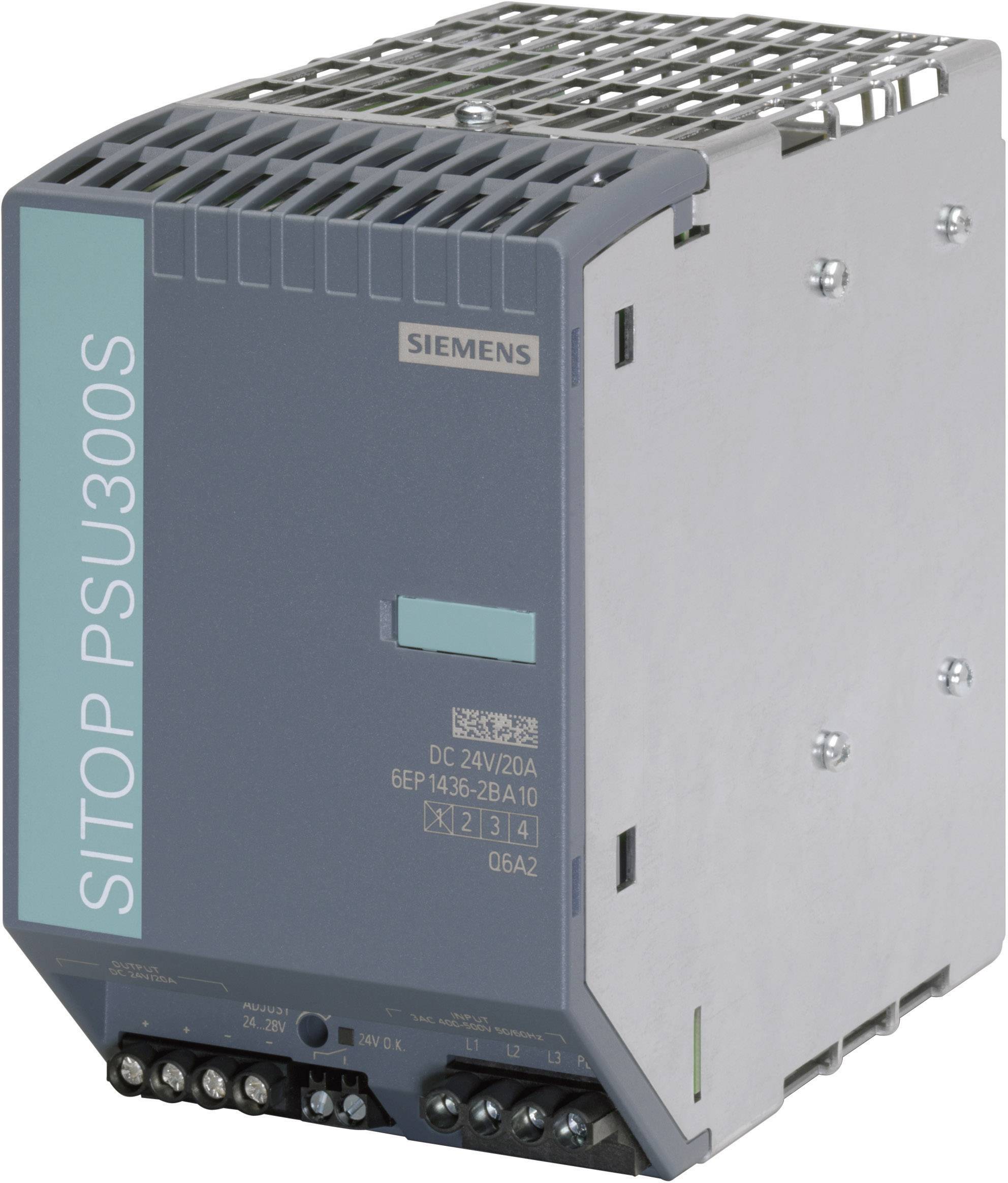 Siemens 6EP14362BA10 Zasilacz na szynę DIN 24 V/DC 20 A 480 W Ilość wyjść:1 x Opis 1 szt. - obrazek 1