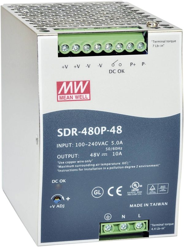 Zasilacz na szynę DIN MEAN WELL SDR-480P-48, 48 V/DC, 10 A, 480 W