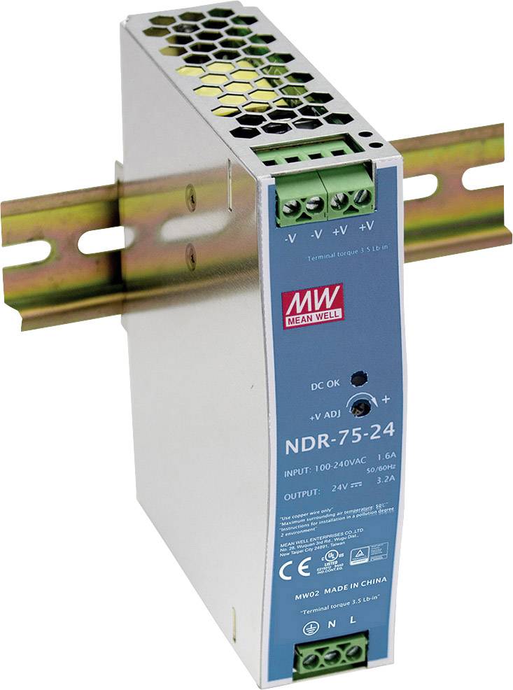 Zasilacz na szynę DIN MEAN WELL NDR-75-48, 48 V/DC, 1.6 A, 75 W - obrazek 1
