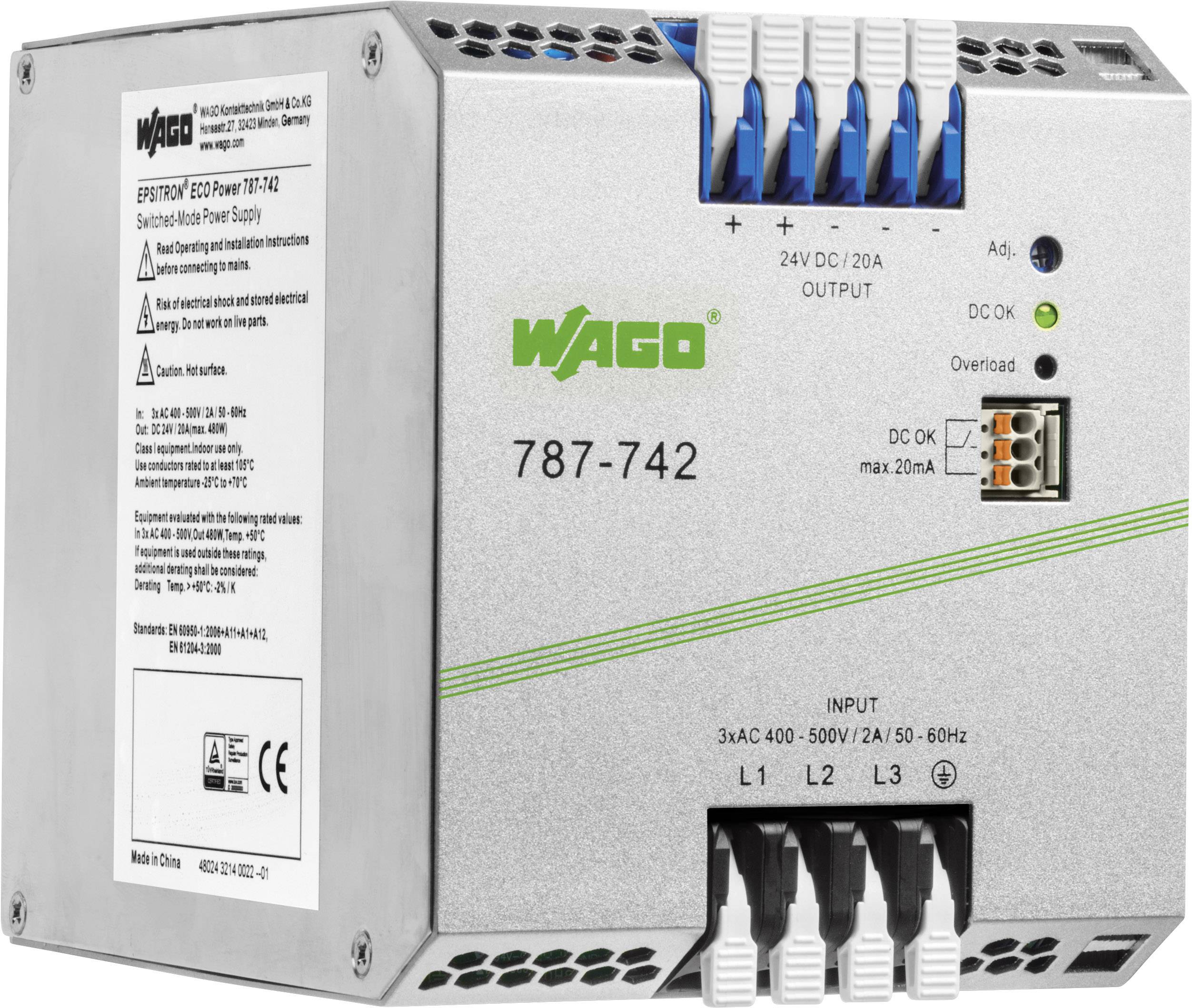 Zasilacz na szynę DIN WAGO 787-742, 24 V/DC, 20 A, 480 W - obrazek 1