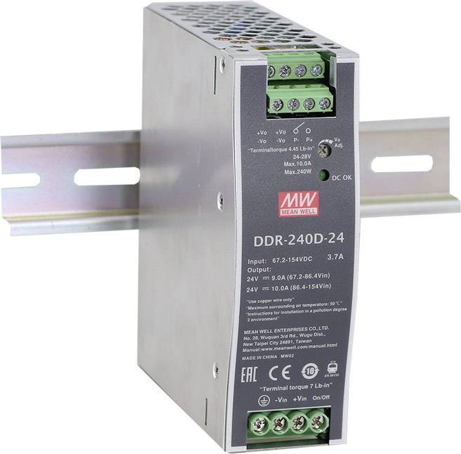 MEAN WELL DDR-240C-48 Przetwornik DC/DC na szynę DIN 48 V/DC 5 A 240 W Ilość wyjść:1 x Opis 1 szt. - obrazek 1