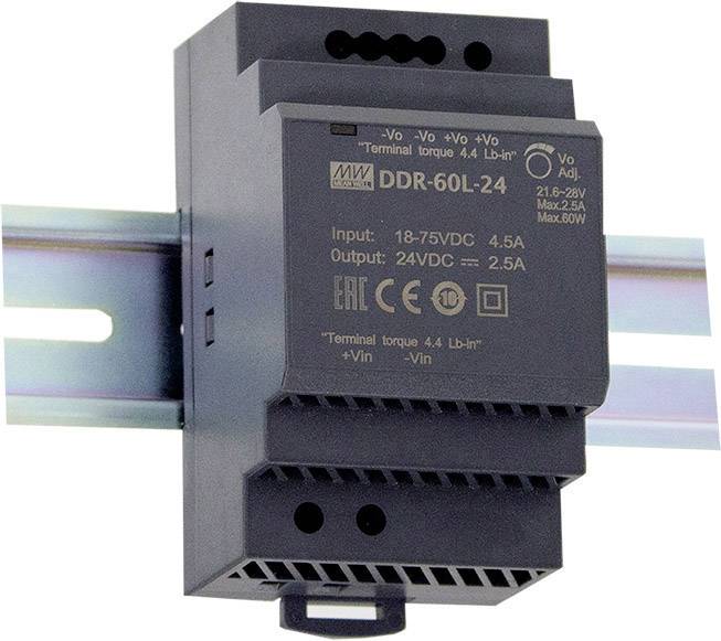MEAN WELL DDR-60L-5 Przetwornik DC/DC na szynę DIN 5 V/DC 12 A 60 W Ilość wyjść:1 x Opis 1 szt. - obrazek 1