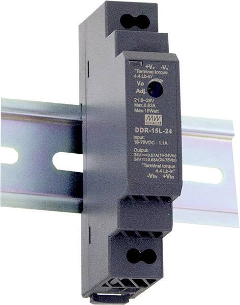 MEAN WELL DDR-15L-24 Przetwornik DC/DC na szynę DIN 24 V/DC 0.63 A 15 W Ilość wyjść:1 x Opis 1 szt. - obrazek 1