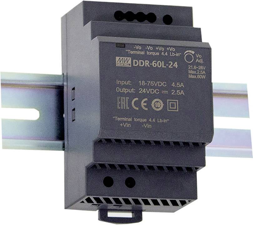 MEAN WELL DDR-60L-24 Przetwornik DC/DC na szynę DIN 24 V/DC 2.5 A 60 W Ilość wyjść:1 x Opis 1 szt. - obrazek 1