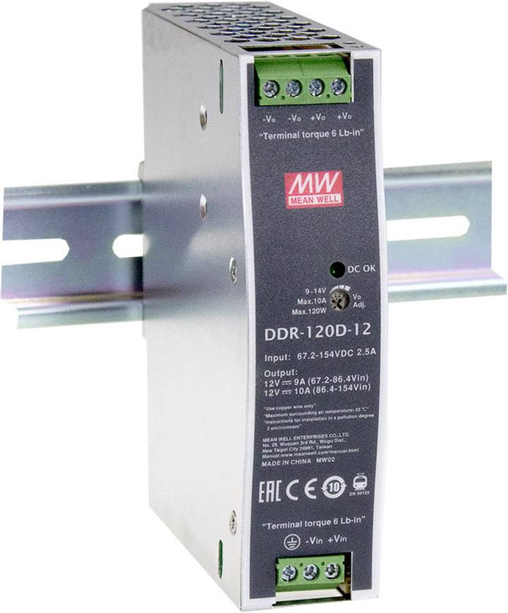 MEAN WELL DDR-120A-12 Przetwornik DC/DC na szynę DIN 12 V/DC 8.3 A 99.6 W Ilość wyjść:1 x Opis 1 szt. - obrazek 1