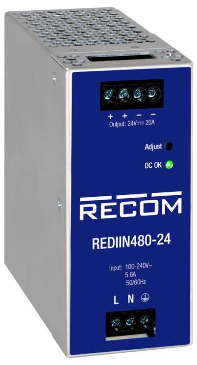 RECOM REDIIN480-24 Zasilacz na szynę DIN 24 V 20 A 480 W Ilość wyjść:1 x Opis 1 szt. - obrazek 1