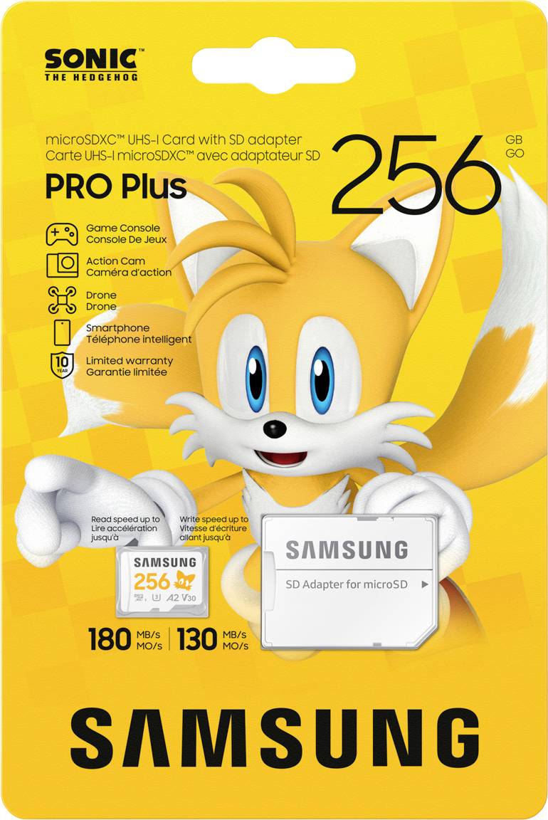 Samsung Sonic Edition - "Tails" microSDXC Produkt nowy 256 GB A2 Application Performance Class, v30 Video Speed Class, U - obrazek 1