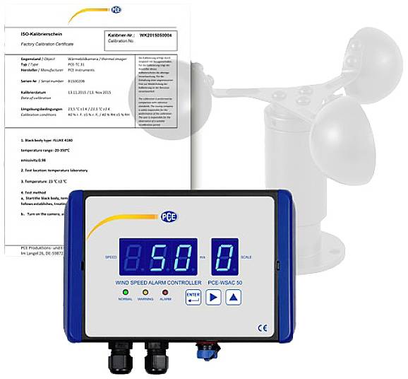 Anemometr PCE Instruments, 0 do 50 m/s, Kalibracja (ISO) - obrazek 1