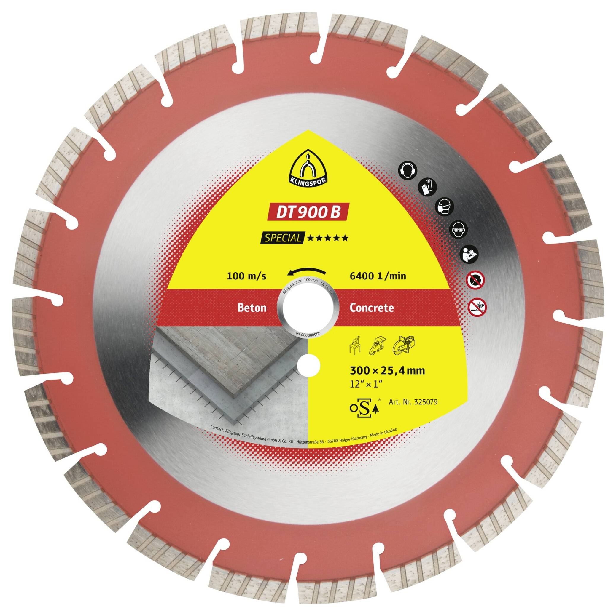 Klingspor 347489 DT 900 B Special Tarcza tnąca diamentowa Średnica 400 mm Średnica otworu 20 mm Stary beton, zbrojony, B - obrazek 1
