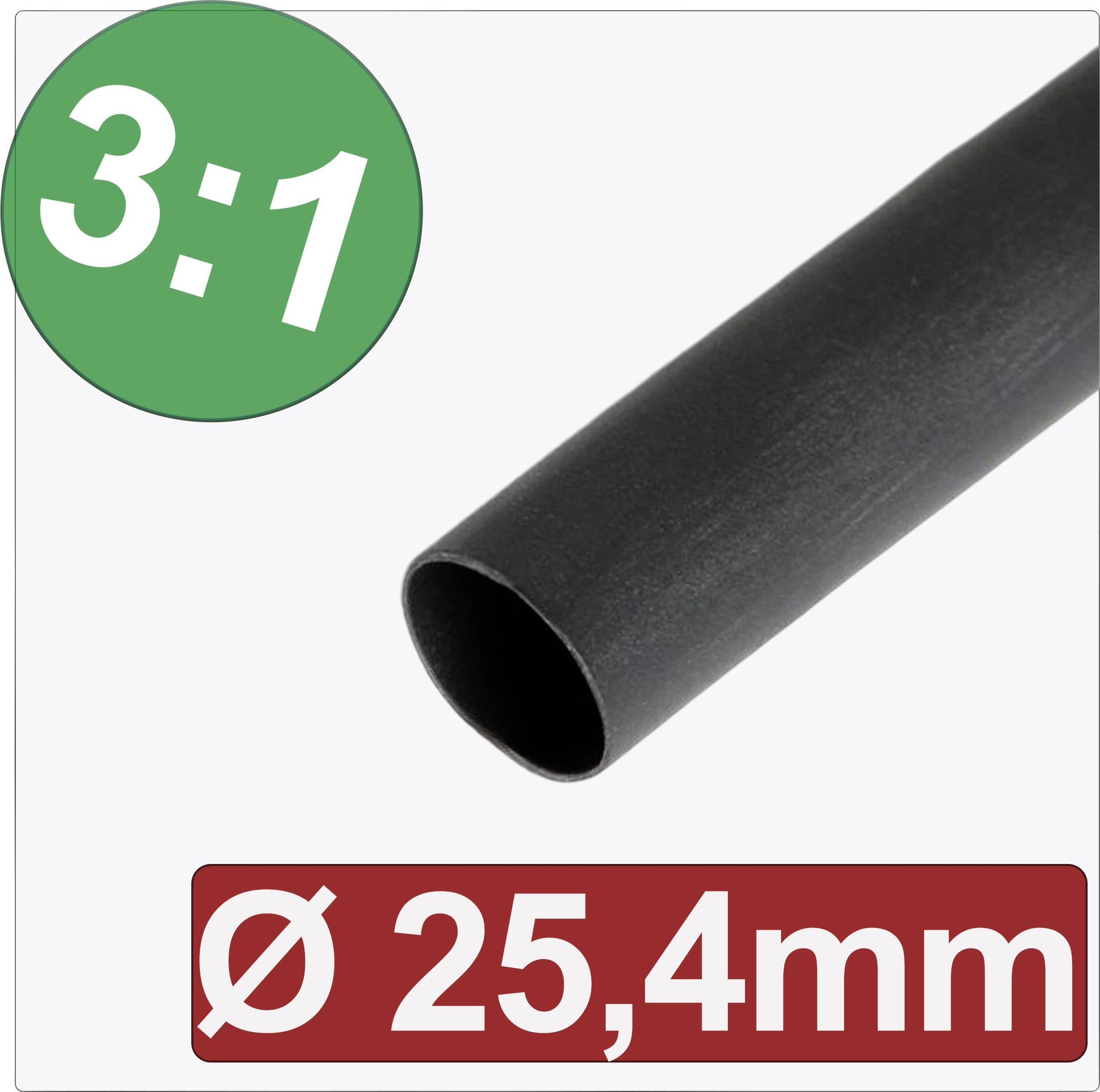 Quadrios 24CA292 Rurka termokurczliwa z klejem czarny 25.40 mm 8.47 mm Współczynnik skurczu:3:1 Produkty w metrach bieżą - obrazek 1