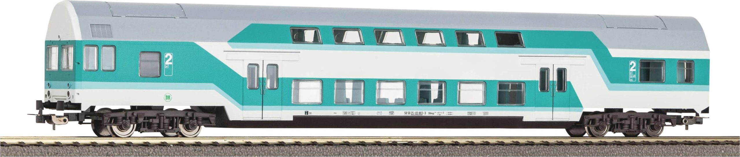 Wagon zespołu trakcyjnego, Wagon piętrowy Piko H0 53109 Wagon sterowniczy dwupoziomowy H0 DBmq 776 w kolorze miętowym DR - obrazek 1