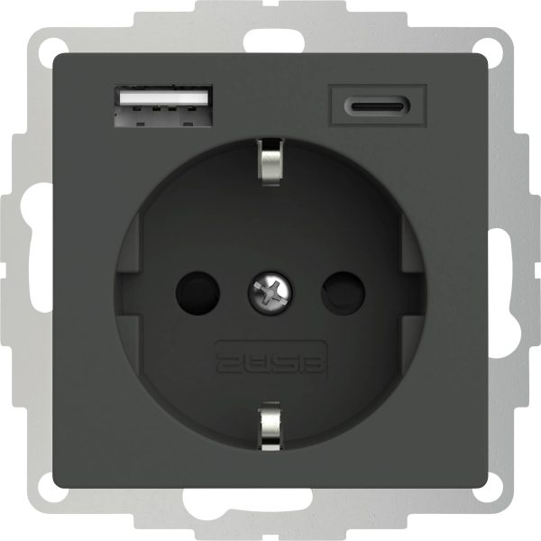 2USB 2U-449542 Gniazdo wtykowe ze stykiem ochronnym z wyjściem ładowania USB, zabezpieczenie przed dziećmi, VDE IP20 ant