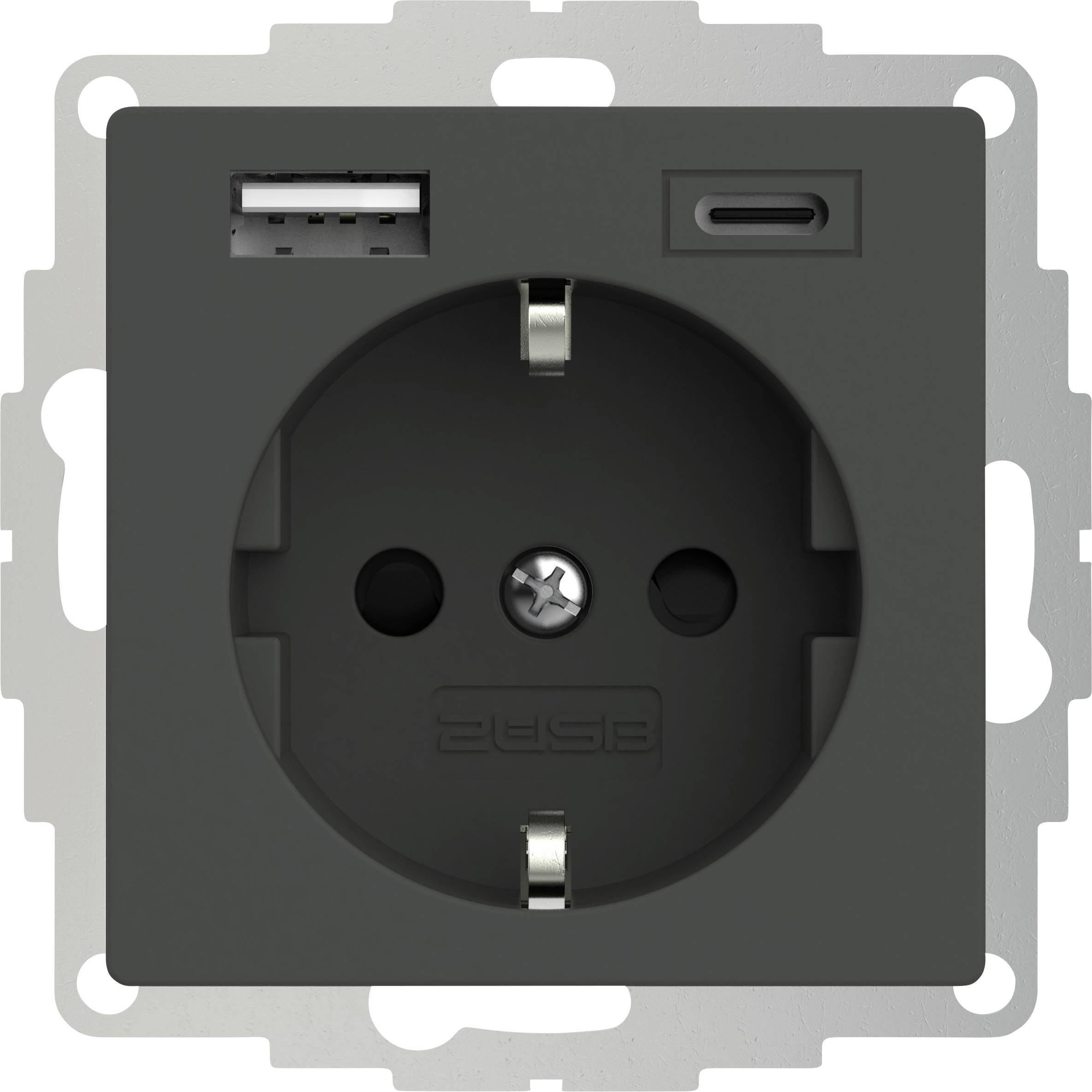 2USB 2U-449542 Gniazdo wtykowe ze stykiem ochronnym z wyjściem ładowania USB, zabezpieczenie przed dziećmi, VDE IP20 ant - obrazek 1