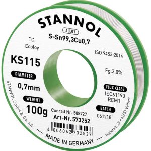 Cyna lutownicza bezołowiowa Stannol KS115 szpula Sn99,3Cu0,7 ROM1 100 g 0.7 mm Cyna lutownicza bezołowiowa Stannol KS115 szpula Sn99,3Cu0,7 ROM1 100 g 0.7 mm