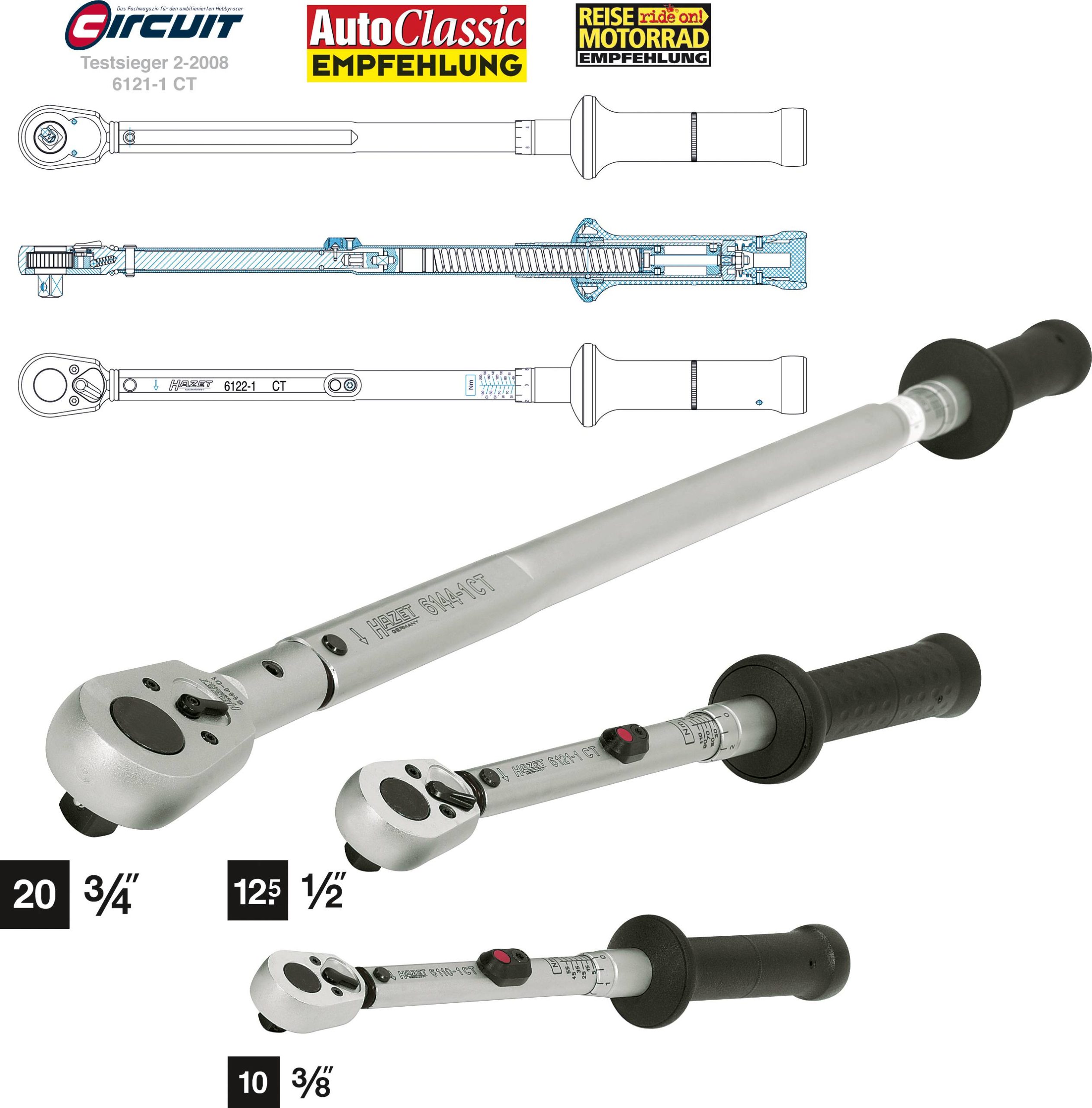 Klucz dynamometryczny Hazet 6122-1CT 6122-1CT, 1/2" (12.5 mm), 40 - 200 Nm - obrazek 1