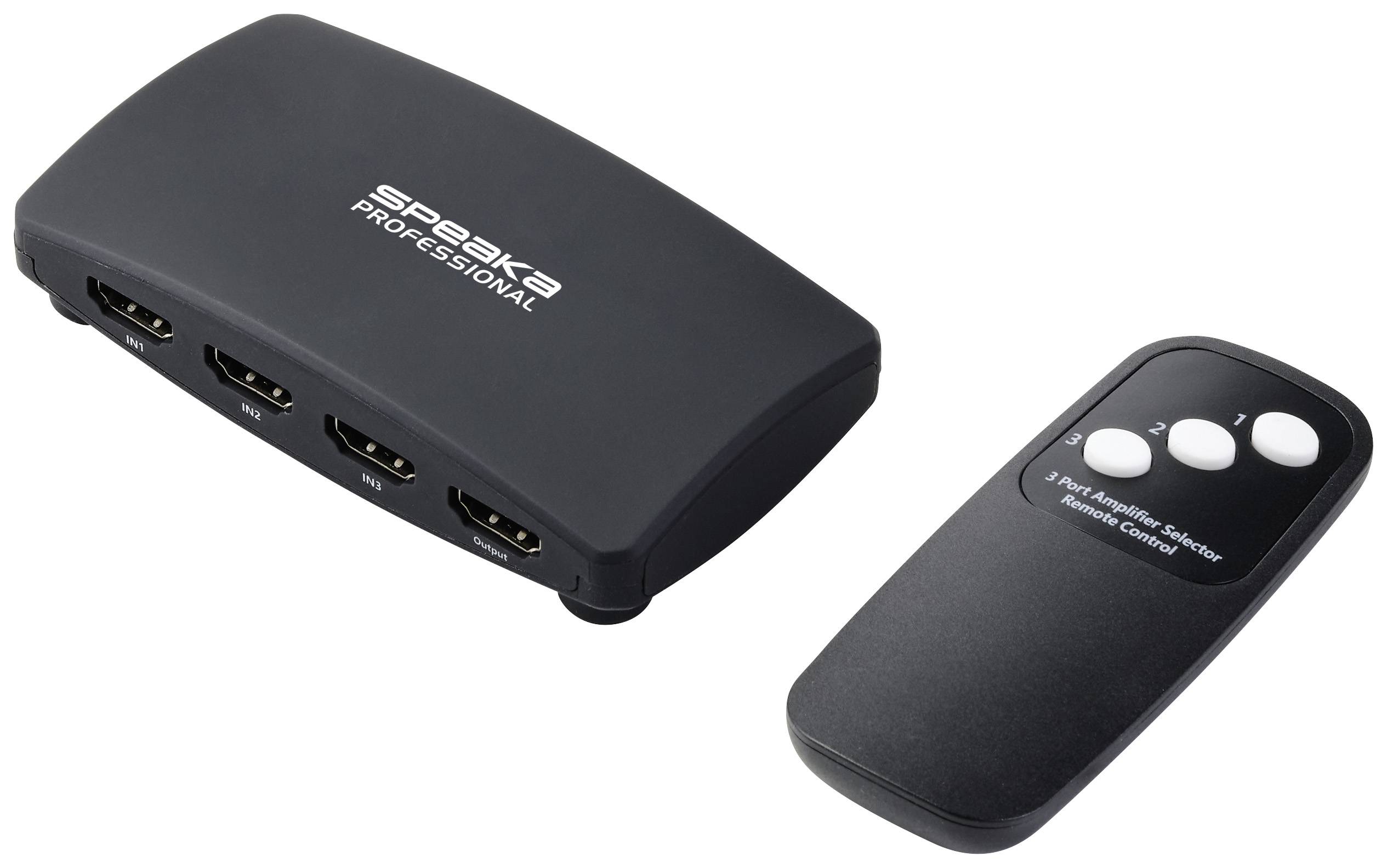 SpeaKa Professional SP-HDS-200 3 Porty Przełącznik HDMI z pilotem zdalnego sterowania UHD 8K @ 60 Hz, UHD 4K @ 120 Hz - obrazek 1