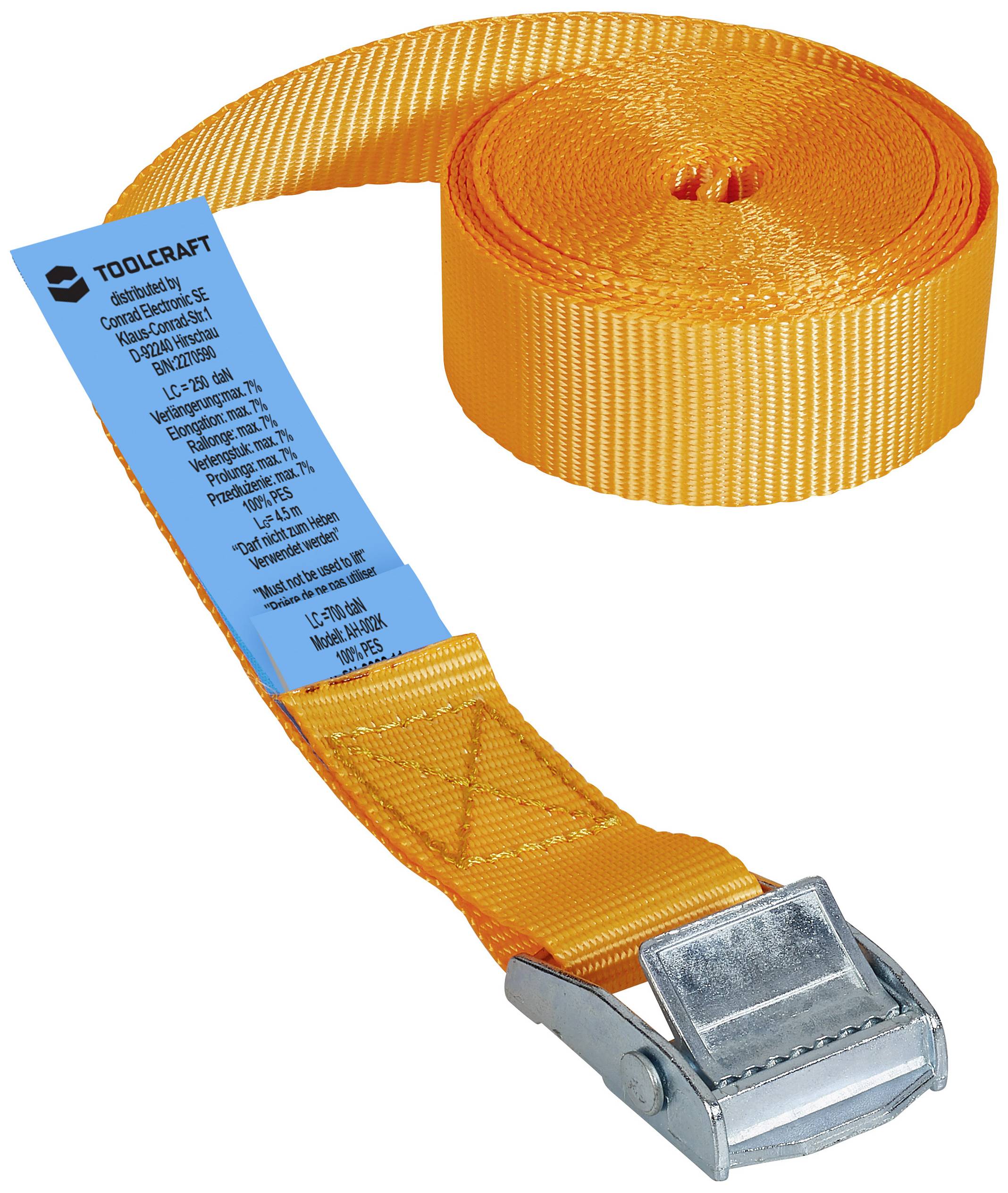 TOOLCRAFT TO-6811770 Pas zaciskowy Siła pociągowa LC mocowanie (indywidualnie / bezpośredni)=125 daN (D x S) 4.5 m x 25 - obrazek 1
