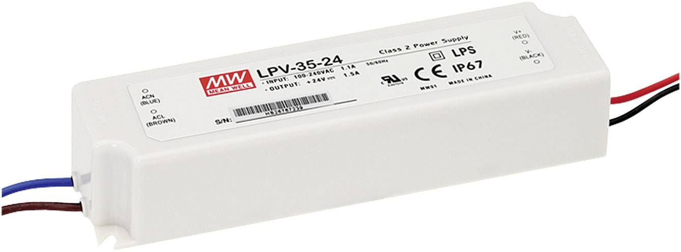 MEAN WELL LPV-35-12 Transformator LED Stałonapięciowy 36 W 0 - 3 A 12 V/DC nie nadaje się do ściemniania, Zabezpieczenie - obrazek 1