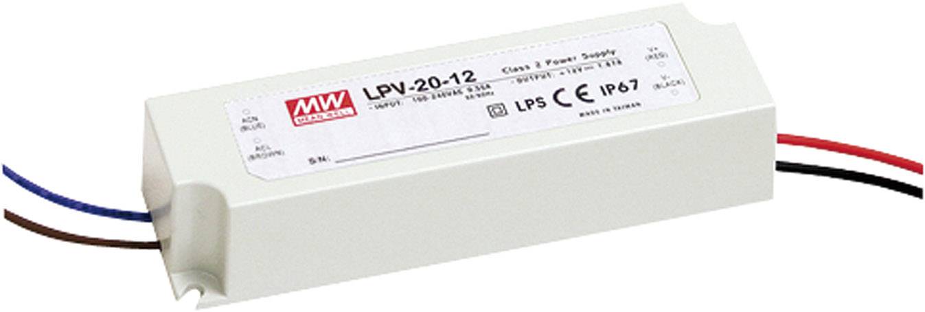 MEAN WELL LPV-20-12 Transformator LED Stałonapięciowy 20 W 0 - 1.67 A 12 V/DC nie nadaje się do ściemniania, Zabezpiecze - obrazek 1
