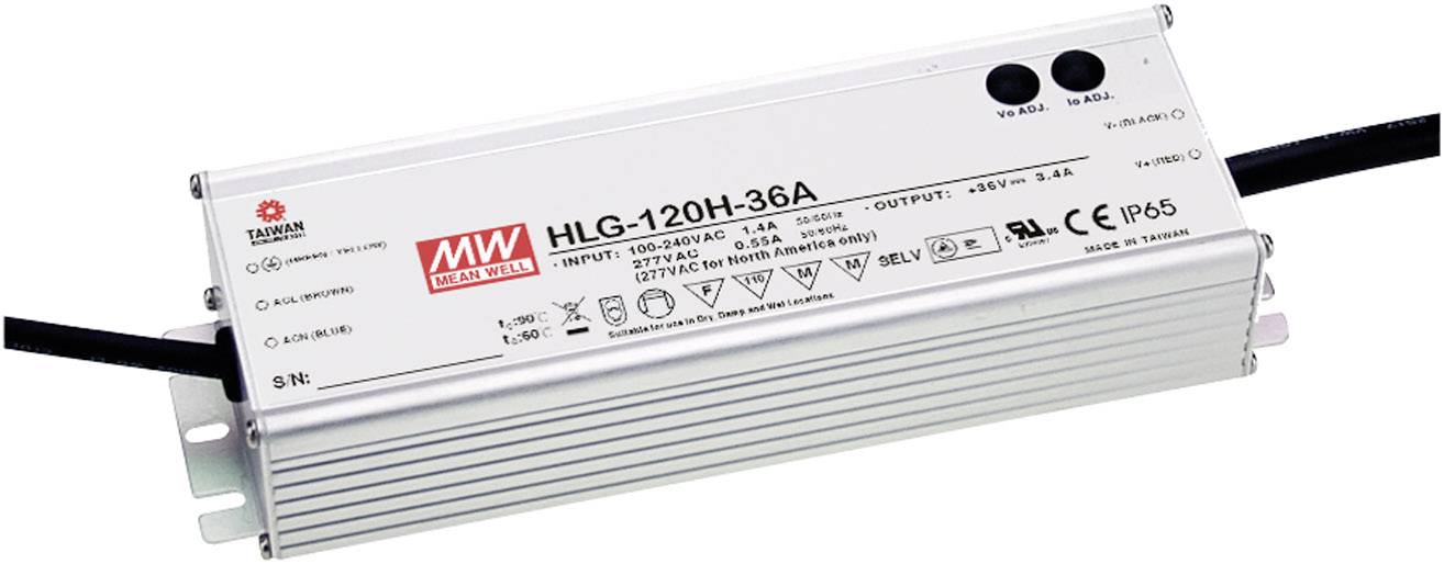 MEAN WELL HLG-120H-12A Sterownik LED, Transformator LED Stałonapięciowy, Stałonaprądowy 120 W 10 A 12 V/DC Układ PFC, Za - obrazek 1