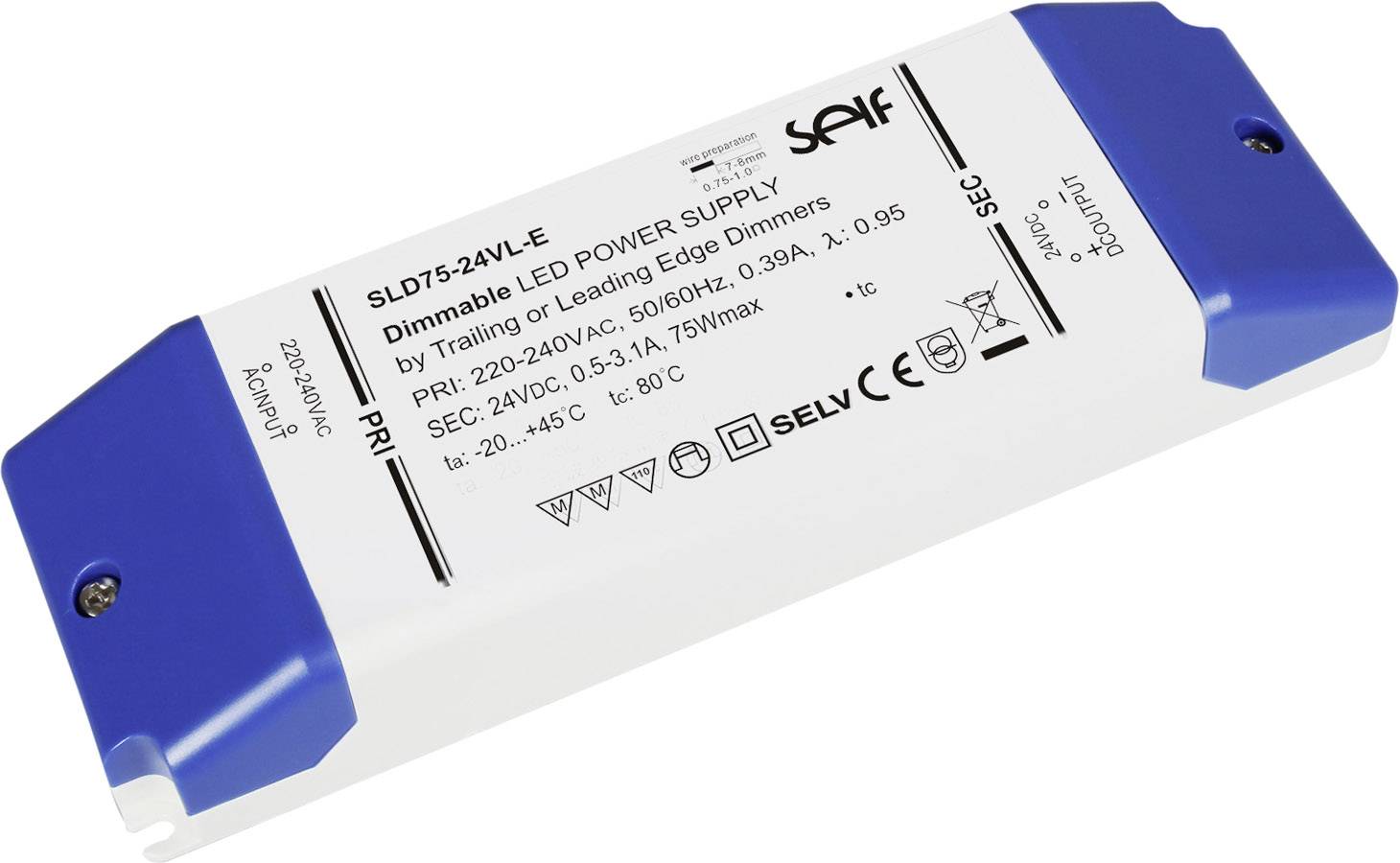Self Electronics SLD75-24VL-E Transformator LED Stałonapięciowy 75 W 0.5 - 3.1 A 24 V/DC Ściemniacz, Możlowość stosowani - obrazek 1