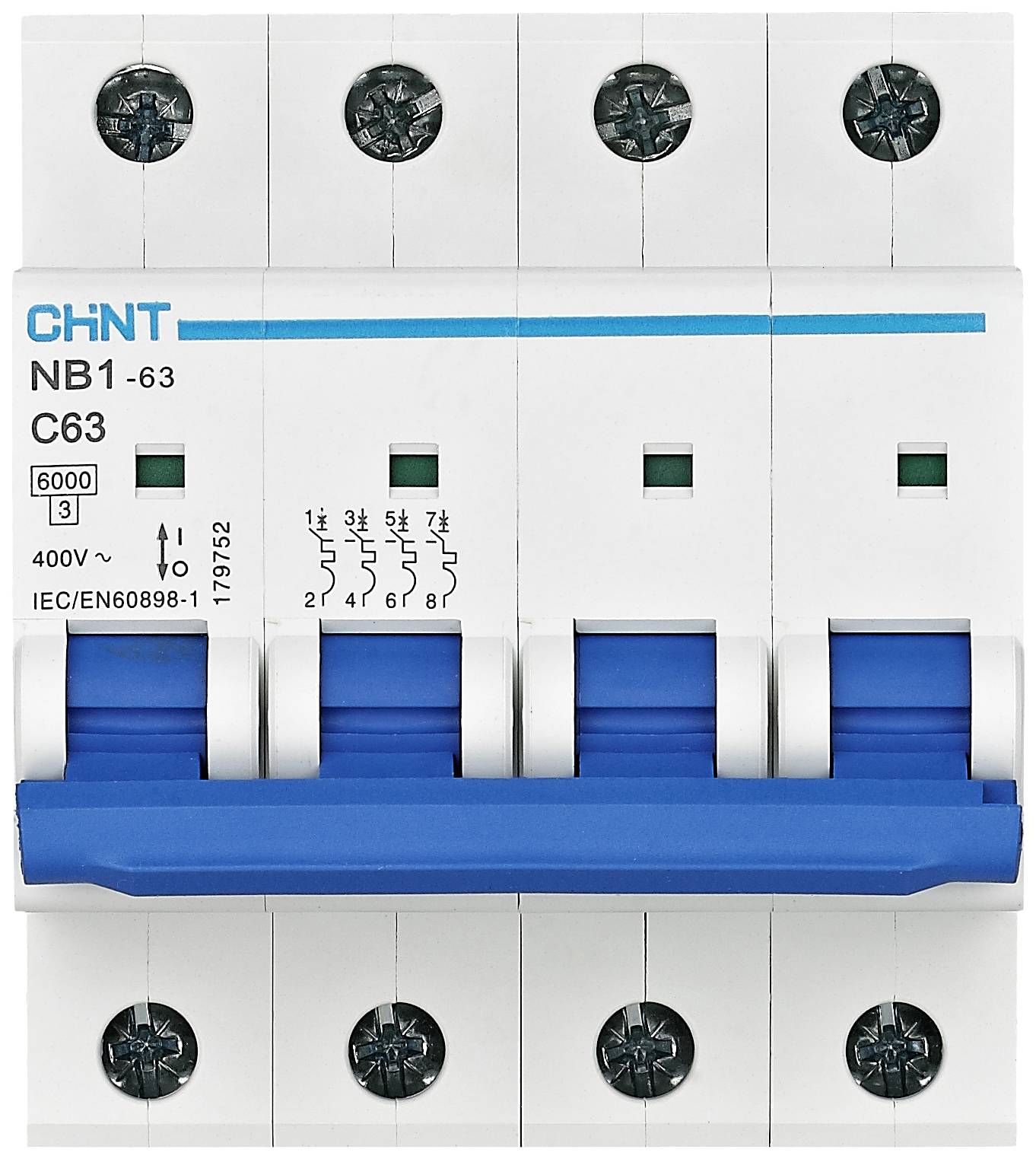 Chint 179740 NB1-63 4P C10 6kA DB Wyłącznik automatyczny 4 styki 10 A 240 V, 415 V - obrazek 1