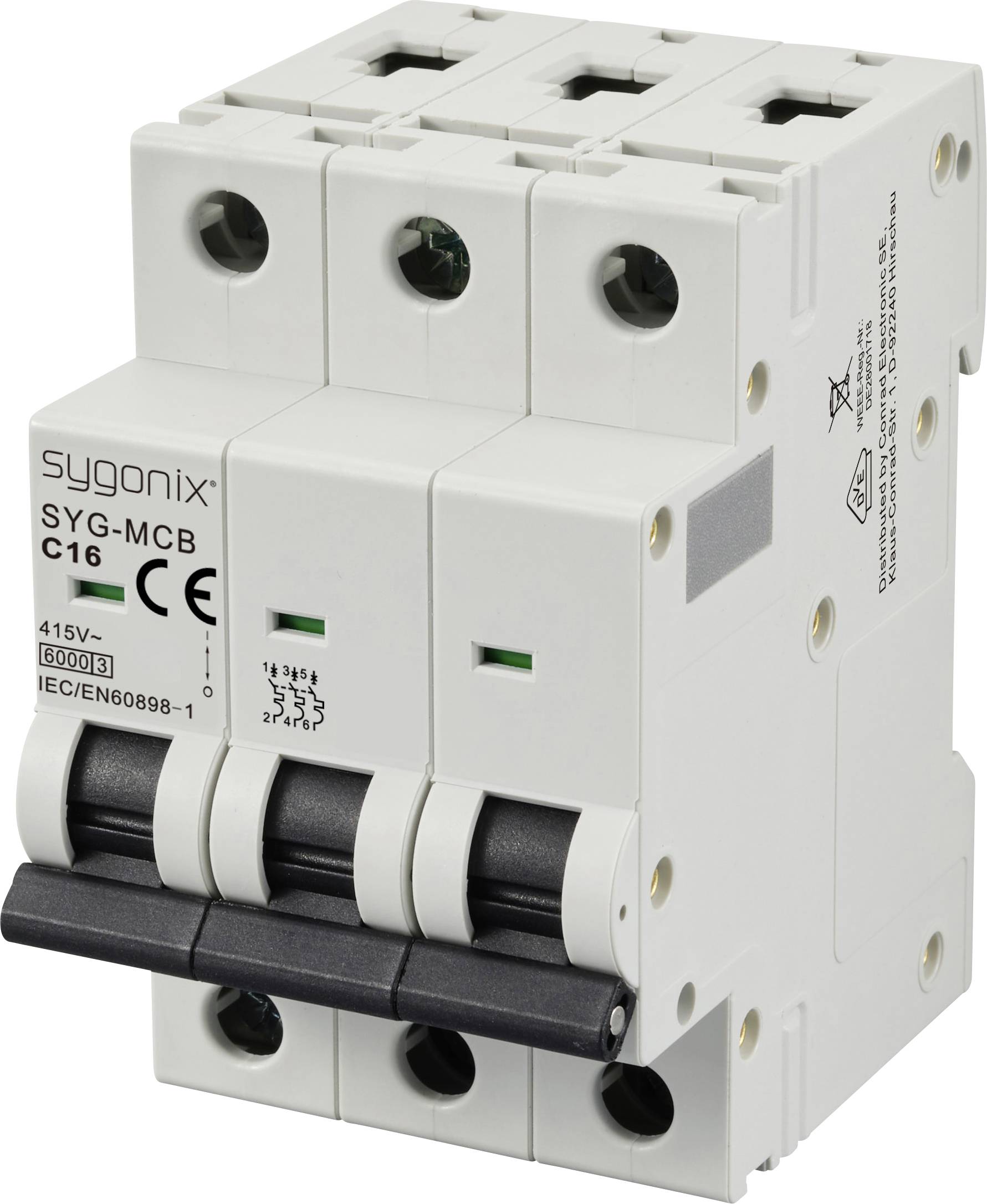 Wyłącznik automatyczny Sygonix SYG-MCB 3P/C16/6KA SY-6441084, 3 styki, 415 V/AC, 16 A - obrazek 1