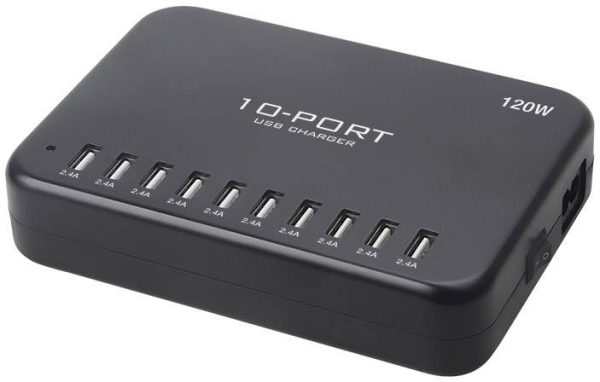 LVSUN 120W Smart 10-Port Stacja ładowania USB 120 W 10x USB-A czarny dom