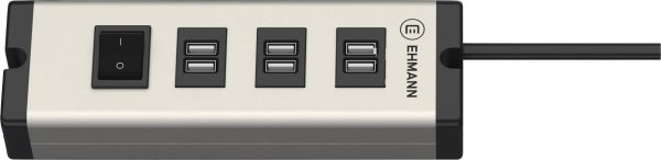 Ehmann USB Multilader 6-Port 6,3 A Stacja ładowania USB 6x USB-A Power Delivery aluminiowy, czarny dom