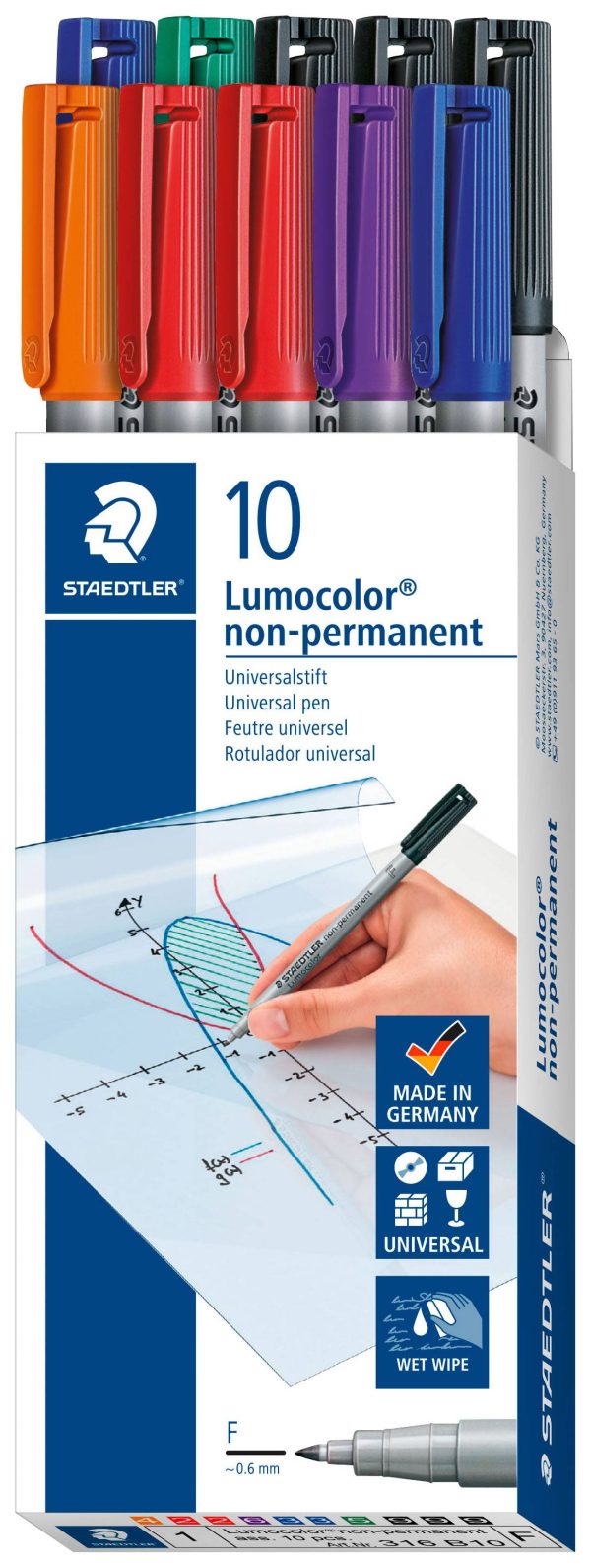 Marker do folii Staedtler Lumocolor® non-permanent pen 316 316 B10 czerwony, niebieski, zielony, czarny, pomarańczowy, l