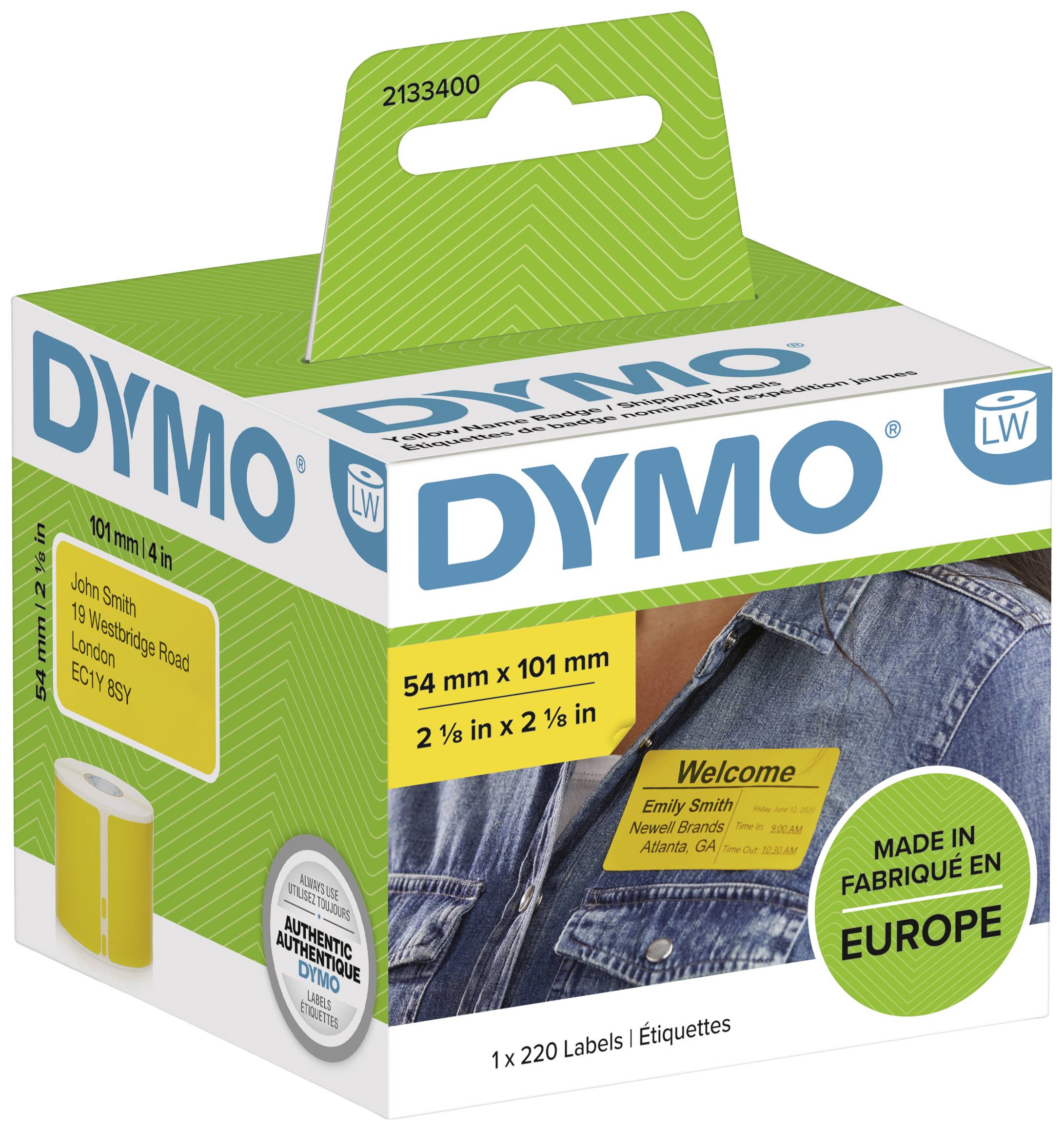 Etykiety do drukarek etykiet DYMO 2133400, 101 x 54 mm, Etykiety wysyłkowe, Etykiety z tabliczek opisowych, żółty - obrazek 1