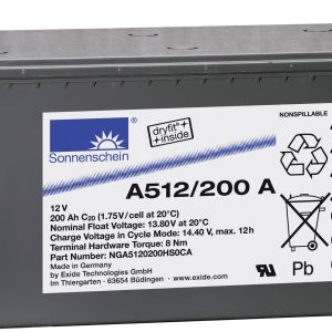 Akumulator ołowiowy GNB Sonnenschein A512/200 A NGA5120200HS0CA, ołowiowo żelowe, 12 V, 200 Ah Akumulator ołowiowy GNB Sonnenschein A512/200 A NGA5120200HS0CA, ołowiowo żelowe, 12 V, 200 Ah