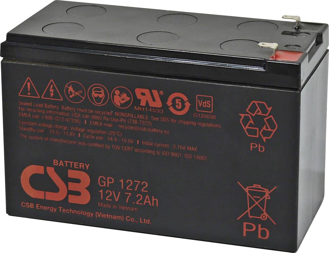 Akumulator ołowiowy CSB Battery GP 1272 Standby USV GP1272F1, AGM, 12 V, 7.2 Ah - obrazek 1