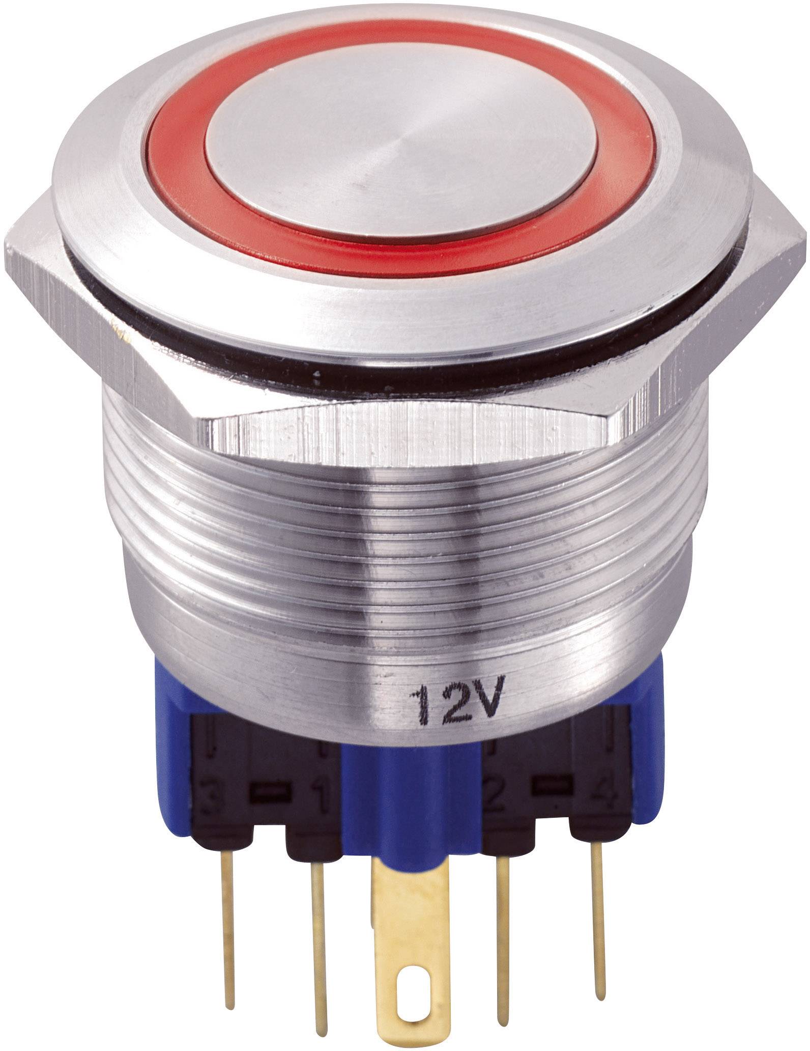 Przycisk wandaloodporny chwilowy TRU COMPONENTS GQ22-11E/R/12V, 1 x wł/(wł), IP65, 1 szt. - obrazek 1