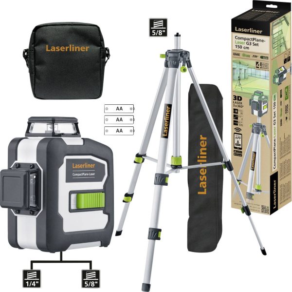 Laser trójwymiarowy Laserliner CompactPlane-Laser 3G Set 150 036.299E Maksymalny zasięg: 30 m