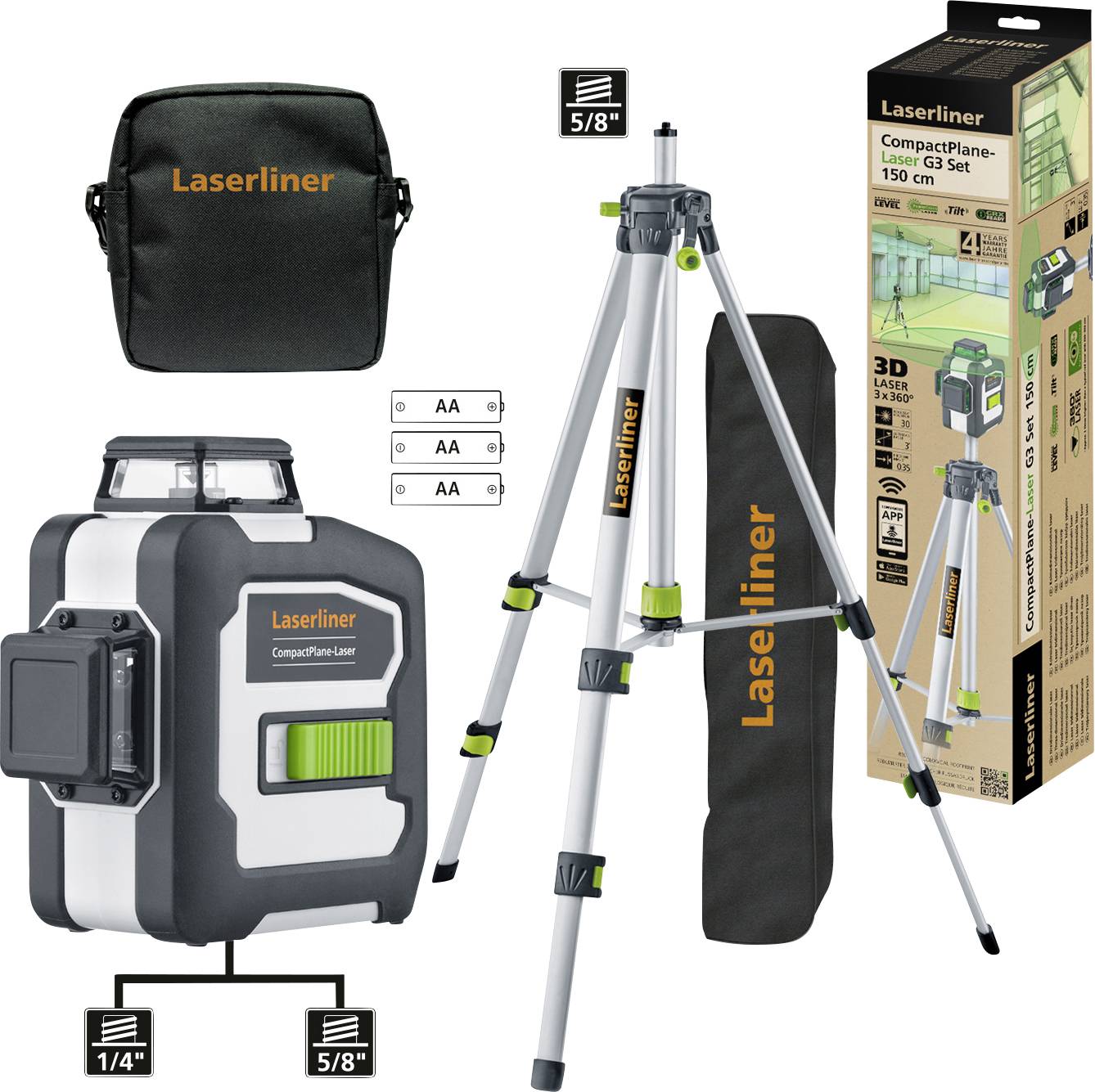 Laser trójwymiarowy Laserliner CompactPlane-Laser 3G Set 150 036.299E Maksymalny zasięg: 30 m - obrazek 1