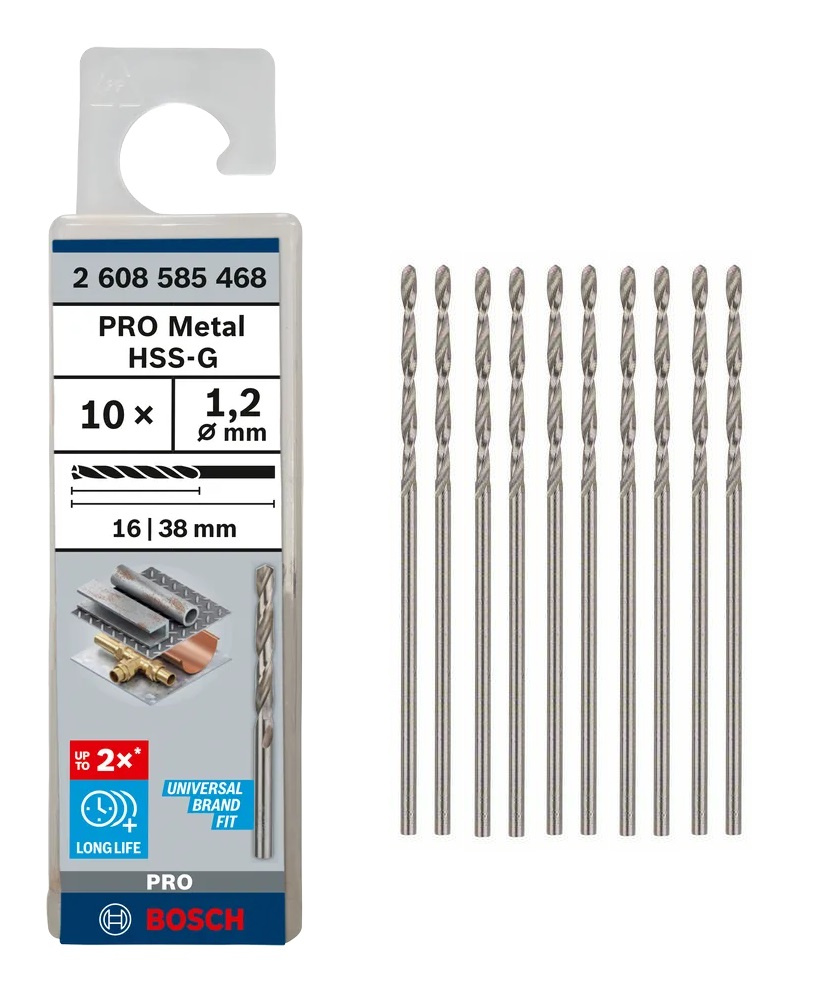 Zestaw 10 szt. wierteł do metalu Bosch PRO Metal HSS-G 1,2×16×38 mm 2608585468 - obrazek 1