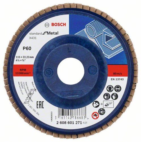 Listkowa tarcza szlifierska Standard for Metal 115x22,23x60 Bosch 2608601271 - obrazek 1