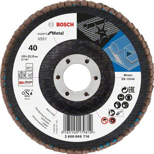 Listkowa tarcza szlifierska X551, Expert for Metal 125x22,23x40 Bosch 2608606716 - obrazek 1