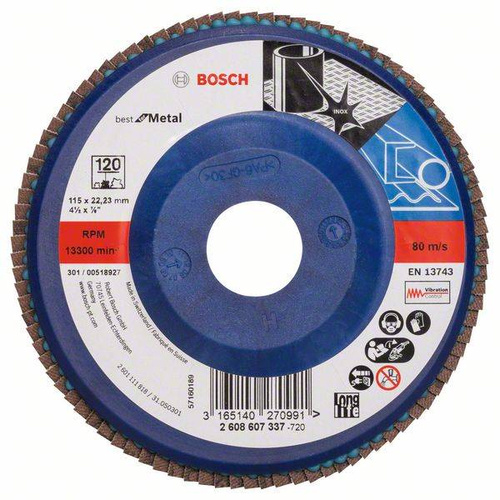 Listkowa tarcza szlifierska X571, Best for Metal 115x22,23x120 Bosch 2608607337 - obrazek 1