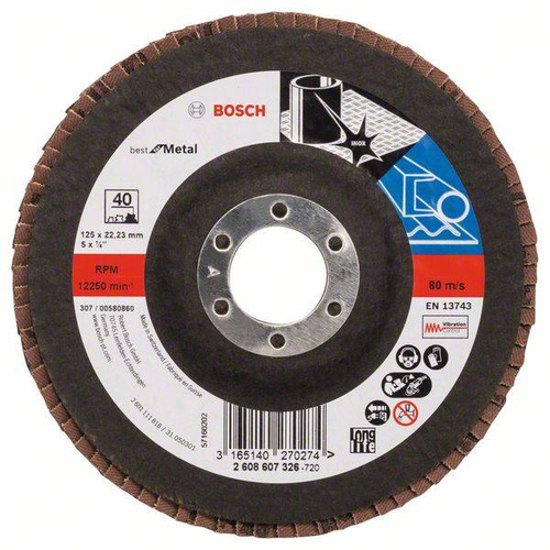 Listkowa tarcza szlifierska X571, Best for Metal 125x22,23x40 Bosch 2608607326 - obrazek 1