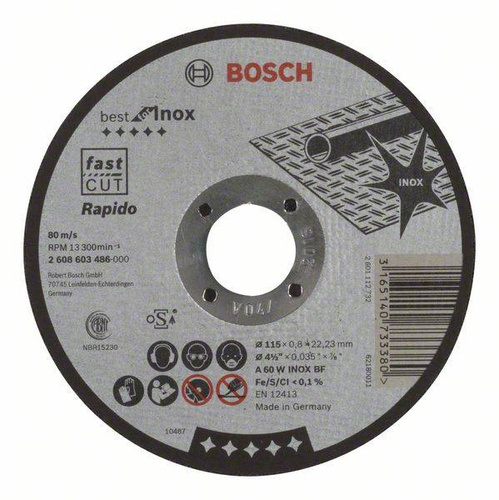 Tarcza tnąca do stali nierdzewnej 115×0,8×22,23mm Bosch 2608603486