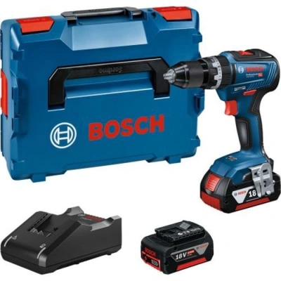 Bosch Professional System profesjonalny 18 V firmy : akumulatorowa wiertarko wkrętarka udarowa GSB 18V 55 (moment obrotowy Nm, 2 akumulatory 4,0 Ah, ładowarka GAL 40, walizka L BOXX 136) - obrazek 1