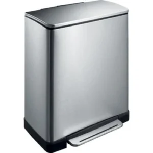 EKO E Cube kosz na śmieci z pedałem, 28 + 18 l, segregator (34,5 x 50 65 cm, system amortyzujący, bez odcisków palców, Stay Open, mocowanie worków), matowy srebrny
