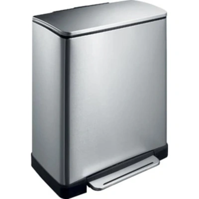 EKO E Cube kosz na śmieci z pedałem, 28 + 18 l, segregator (34,5 x 50 65 cm, system amortyzujący, bez odcisków palców, Stay Open, mocowanie worków), matowy srebrny
