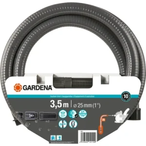 Gardena armatura ssąca 3,5 m: wytrzymały wąż ssący do podłączenia pompy ogrodowej, z filtrem ssącym i zaworem zwrotnym, średnica 25 mm (1411 20)