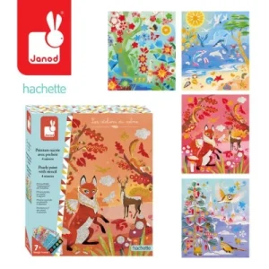 Janod Pearlescent Painting Set with 4 Seasons Stencil Les Ateliers Du Calme Children’s Creative Leisure Kit Develops Fine Motor Skills and Concentration Suitable for Ages 7 Up, J07952