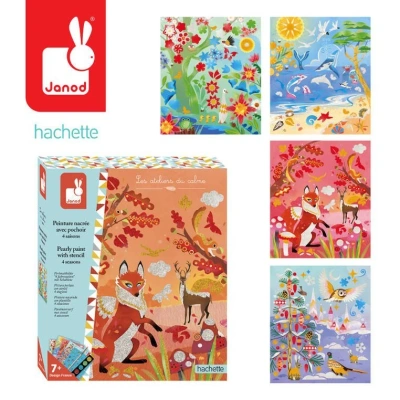 Janod Pearlescent Painting Set with 4 Seasons Stencil Les Ateliers Du Calme Children’s Creative Leisure Kit Develops Fine Motor Skills and Concentration Suitable for Ages 7 Up, J07952 Janod Pearlescent Painting Set with 4 Seasons Stencil Les Ateliers Du Calme Children’s Creative Leisure Kit Develops Fine Motor Skills and Concentration Suitable for Ages 7 Up, J07952