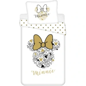 Pościel bawełniana 140×200 Minnie Gold Mini Myszka 8339 kokardy poszewka 70×90 biała beżowa