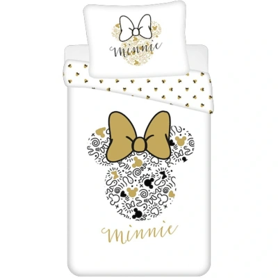 Pościel bawełniana 140×200 Minnie Gold Mini Myszka 8339 kokardy poszewka 70×90 biała beżowa Pościel bawełniana 140×200 Minnie Gold Mini Myszka 8339 kokardy poszewka 70×90 biała beżowa